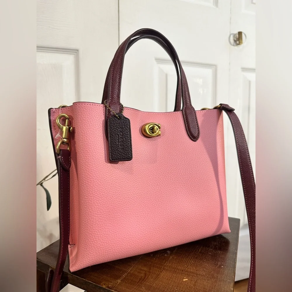 Coach Willow tote 24 colorblock pink purple crossbody convertible - Picture 4 of 16